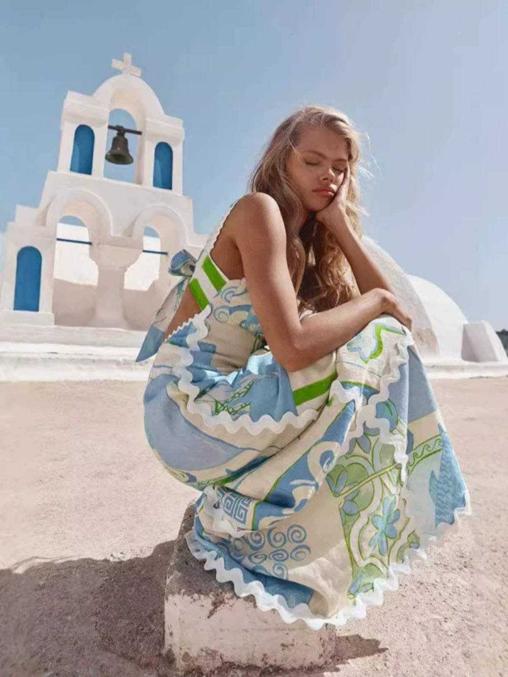 ZARA Sexy Linen Print Backless Bow Tie Dress